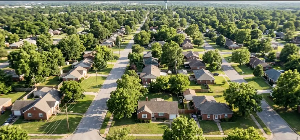 Aerial view of Jenks Oklahoma residential neighborhood
