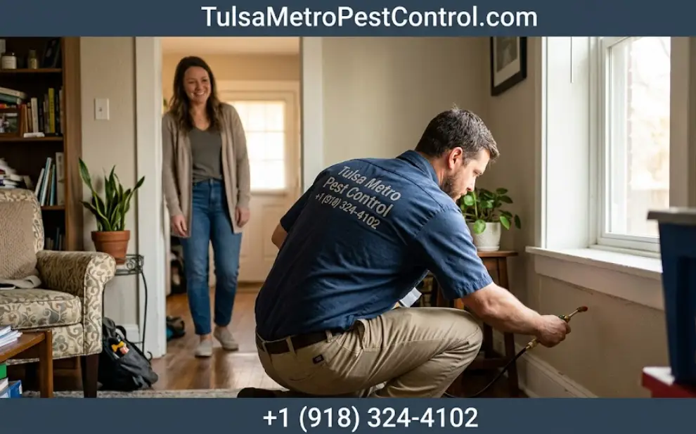 Pest control technician working in home